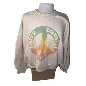 Size XL - Women’s Old Navy Crop Top Graphic Print Unity Equality Love - Oatmeal